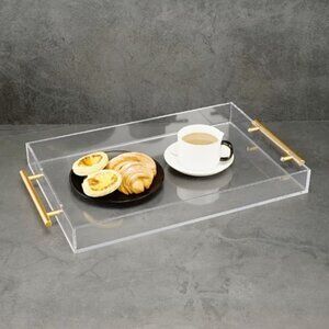 Transparent Acrylic Serving Tray Featuring Golden Handles